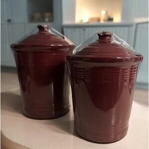 Set Of‎ 2 Fiesta Ware Canister Cinnabar Retired EUC Ceramic Burgundy Fiesta Ware